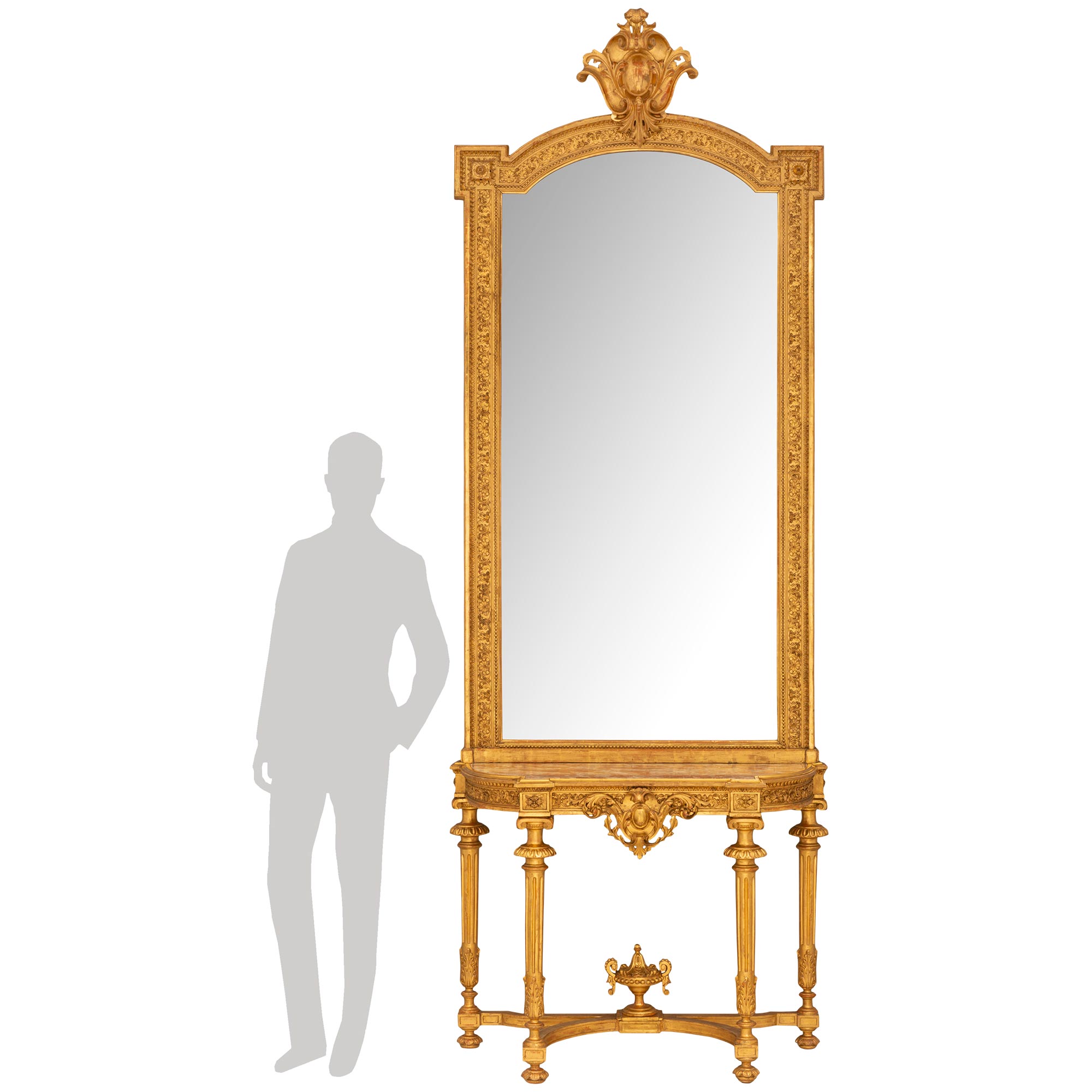 French Louis XVI St Giltwood Console and Mirror For Sale