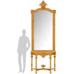 Antique French Louis XVI St Giltwood Console and Mirror