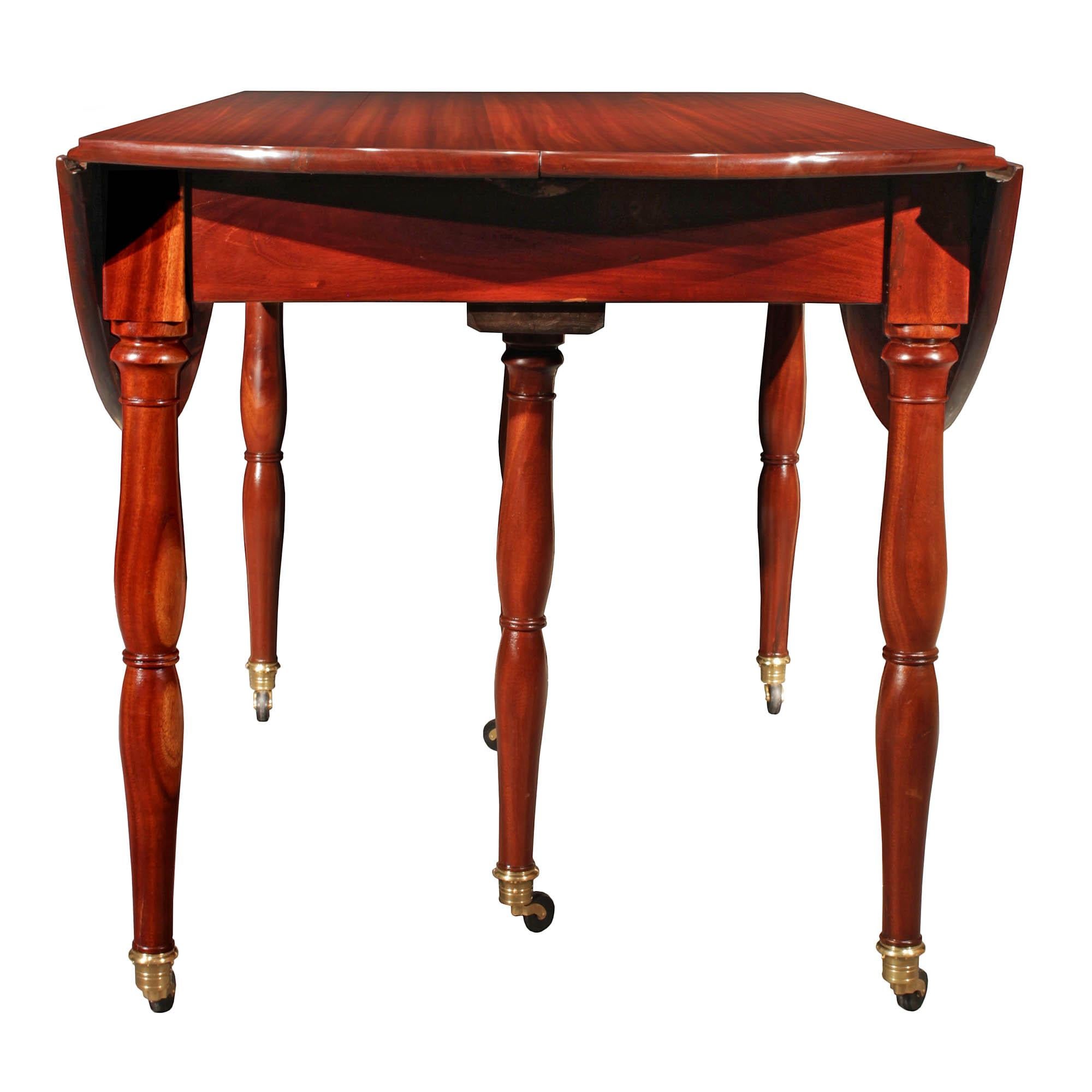 19th Century French Louis XVI St. Mahogany Drop Leaf Dining Table
