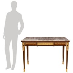 French Louis XVI st. Mahogany, Ormolu, & Breccia marble center table