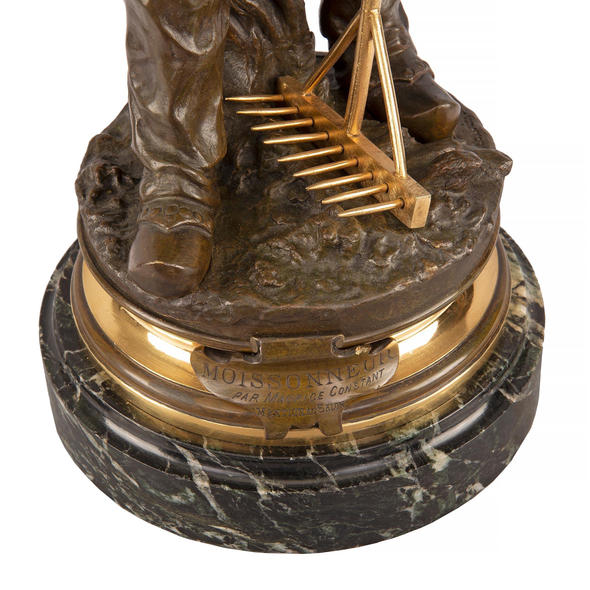 Statua francese in bronzo patinato, ormolu e marmo Vert De Patricia di Luigi XVI secolo in vendita 5