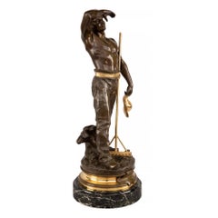 French Louis XVI St. Patinated Bronze, Ormolu and Vert De Patricia Marble Statue