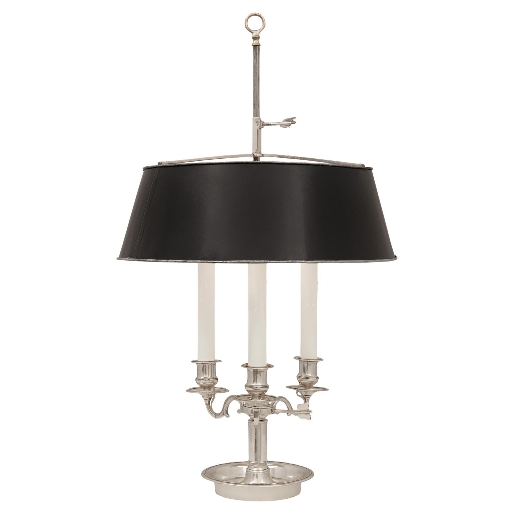 French Louis XVI st. Silvered Bronze and Tole Bouillotte lamp