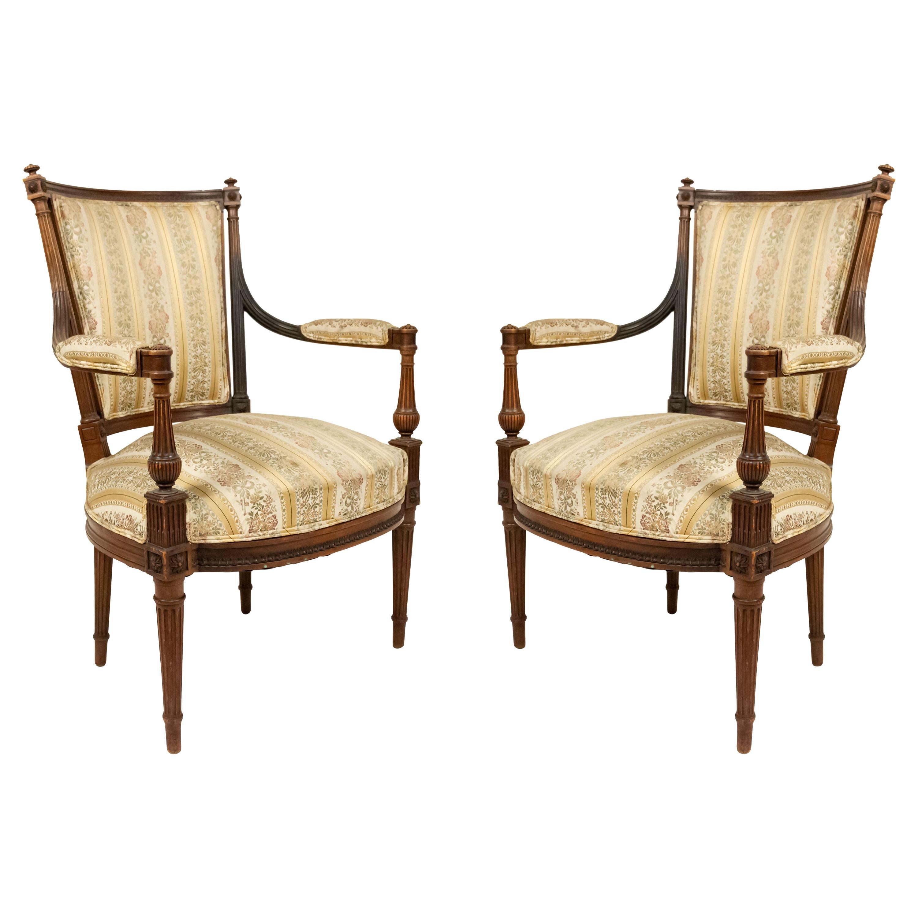 French Louis XVI Striped Armchairs