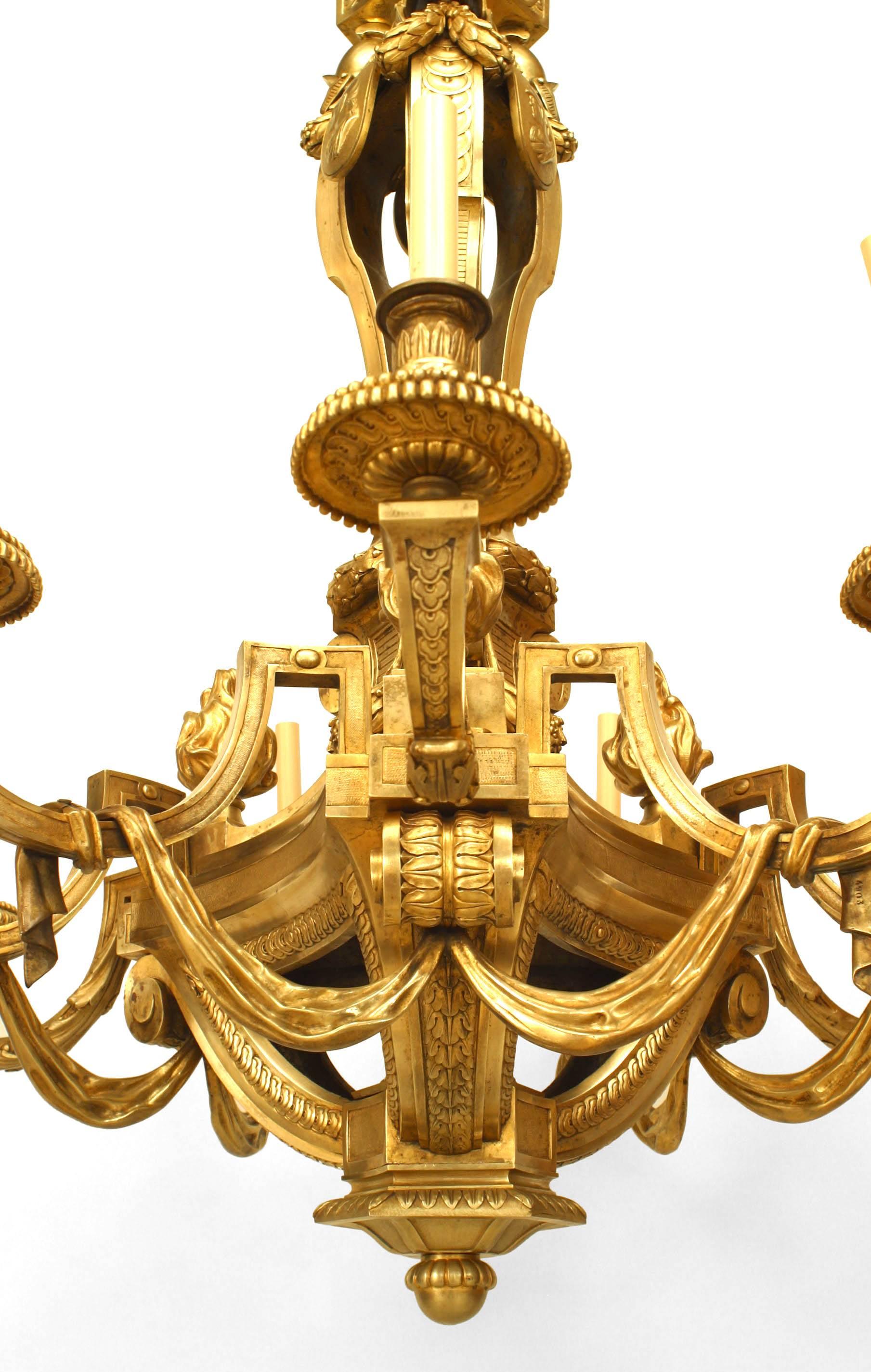 19th Century French Louis XVI Style Bronze Dore Chandelier For Sale