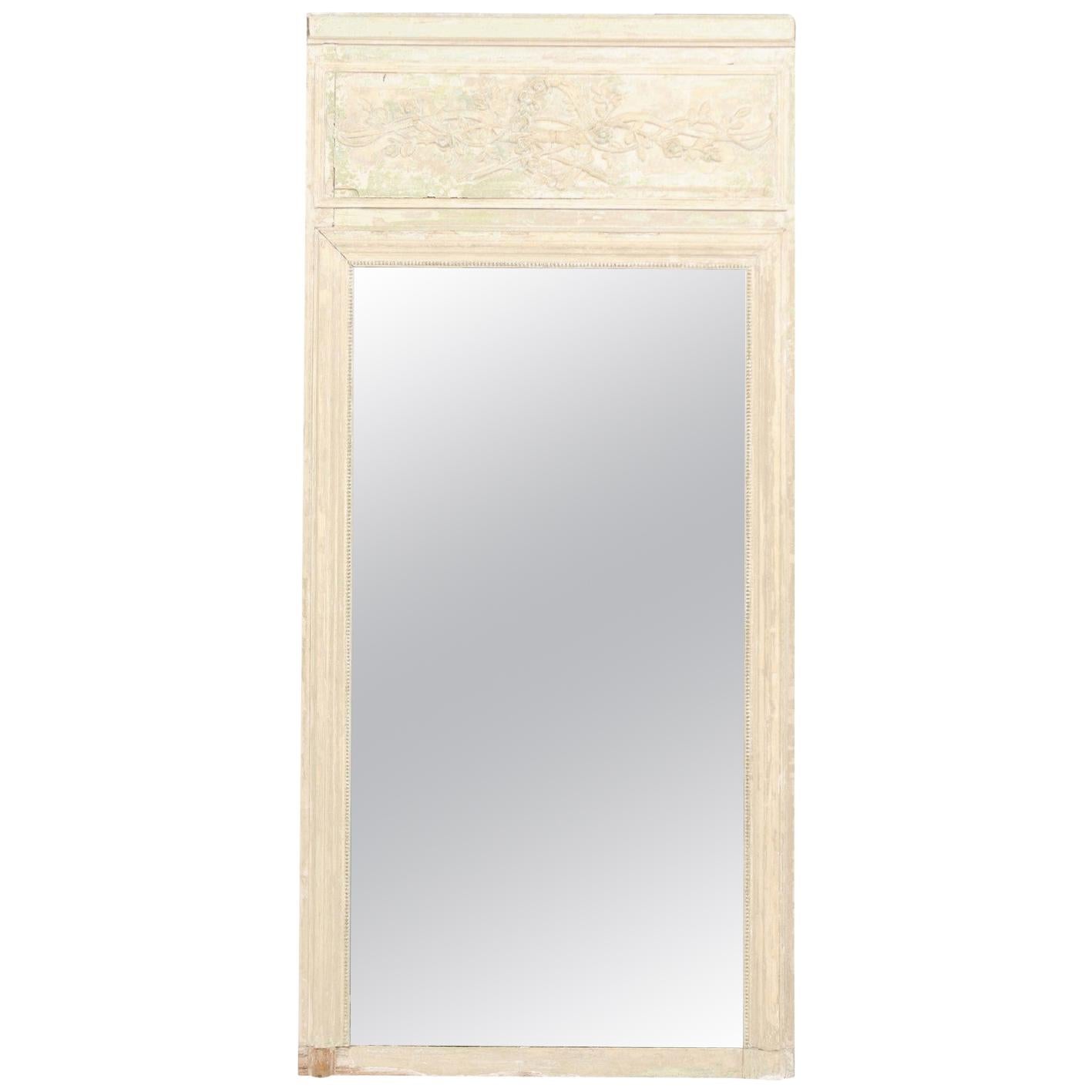 French Louis XVI Style 1840s Painted Trumeau Mirror with Original Mercury Glass