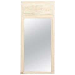 French Louis XVI Style 1840s Painted Trumeau Mirror with Original Mercury Glass