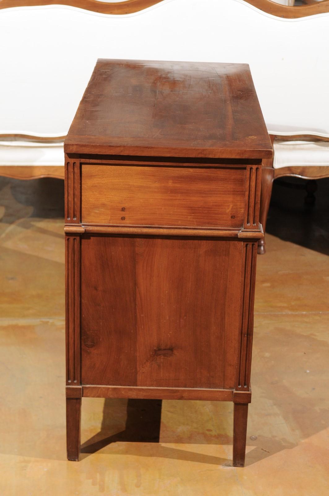 French Louis XVI Style 1840s Walnut Three-Drawer Commode with Brass Accents 6