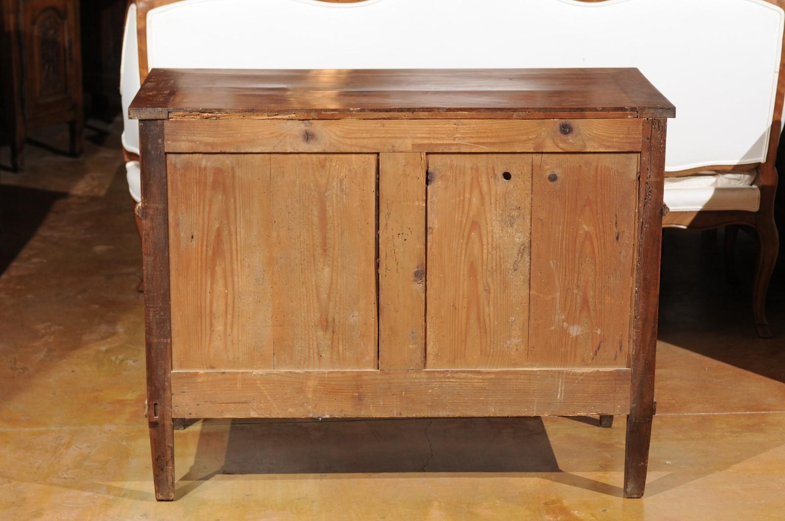 French Louis XVI Style 1840s Walnut Three-Drawer Commode with Brass Accents 7