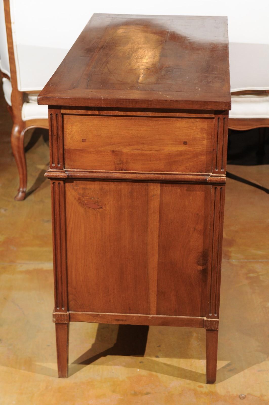 French Louis XVI Style 1840s Walnut Three-Drawer Commode with Brass Accents 8