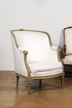 French Louis XVI Style 1880s Barrelback Bergère Armchair with New Upholstery