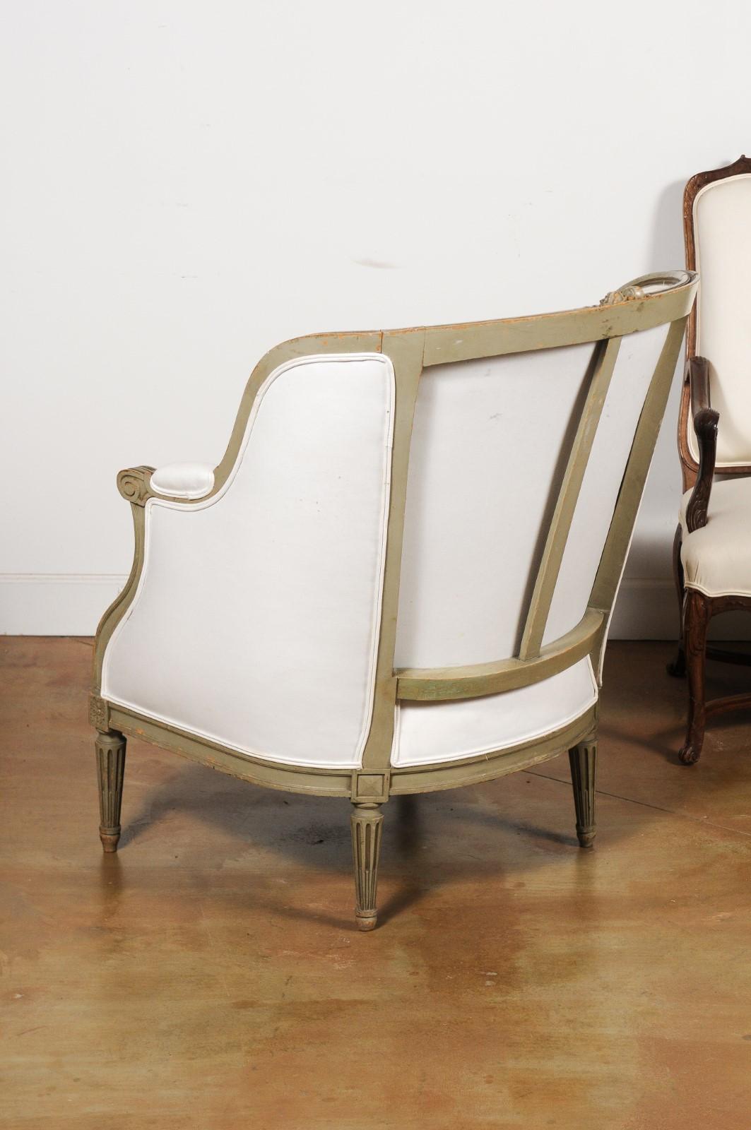 19th Century French Louis XVI Style 1880s Barrelback Bergère Armchair with New Upholstery