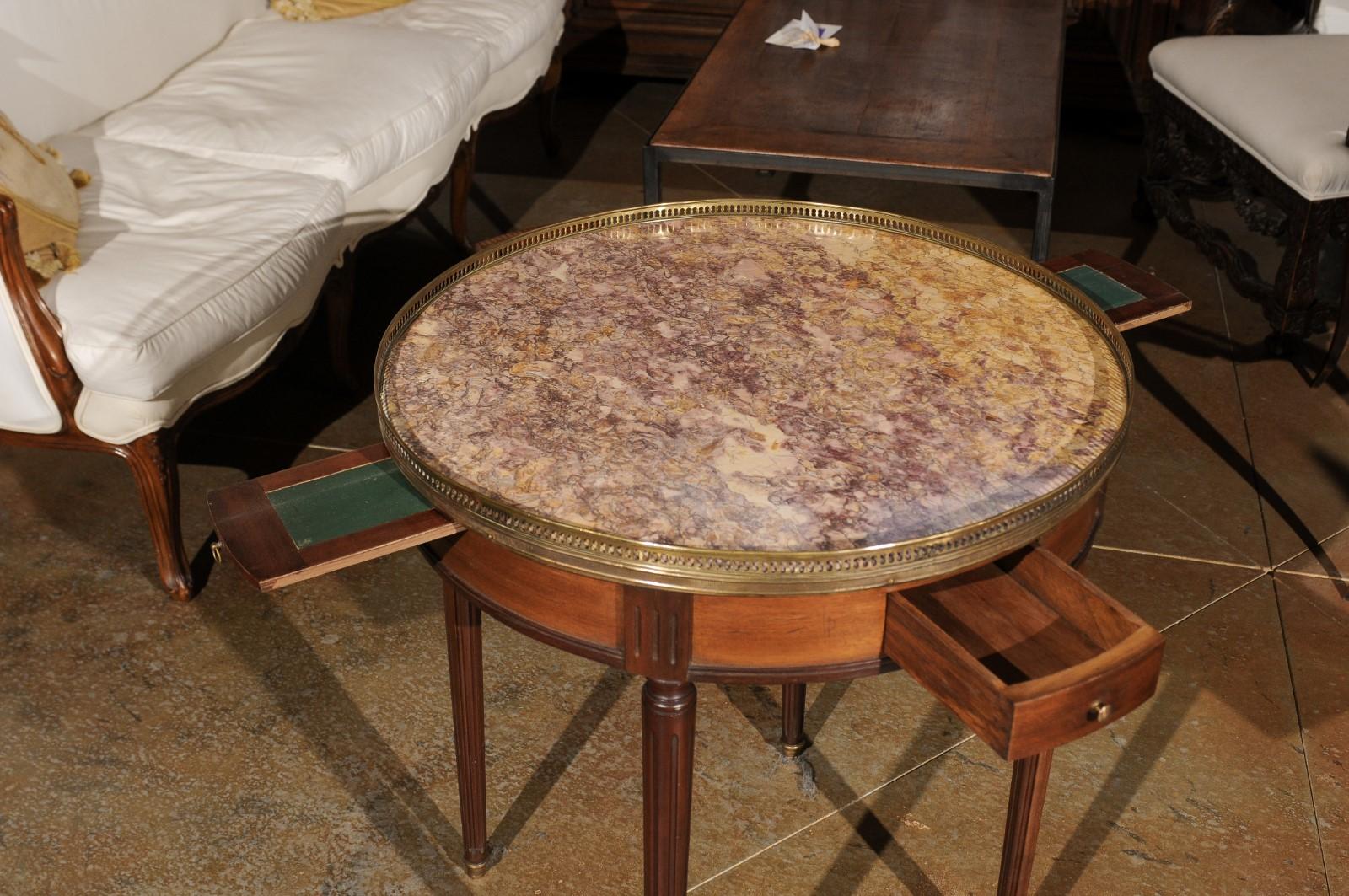 French Louis XVI Style 1890s Bouillotte Table with Marble Top and Brass Gallery For Sale 3