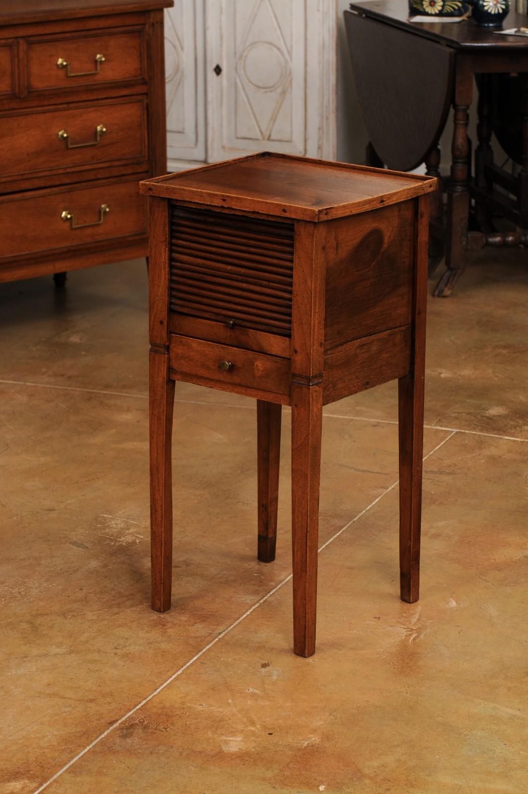 French Louis XVI Style 1890s Walnut Bedside Table with Tambour Door For Sale 5