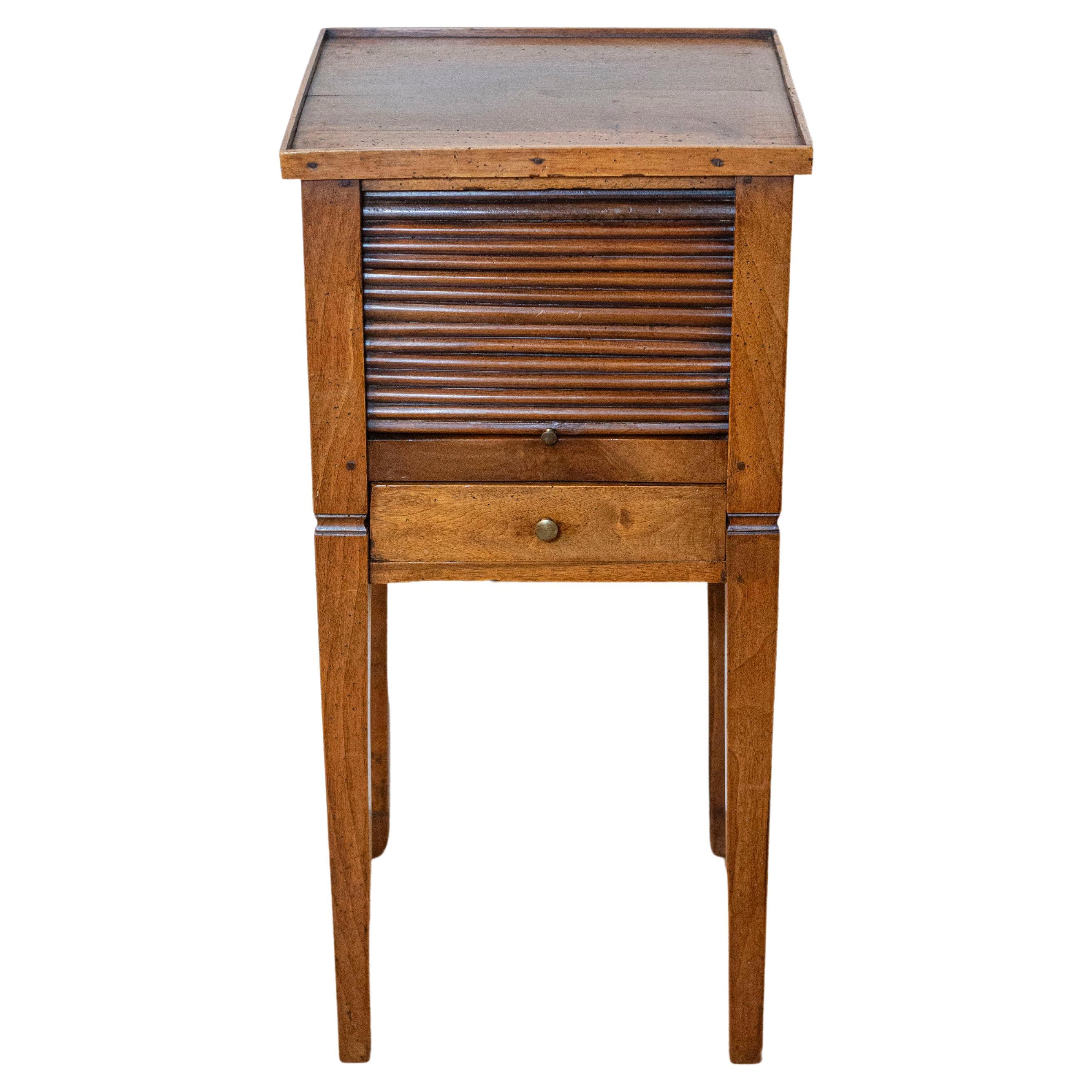 French Louis XVI Style 1890s Walnut Bedside Table with Tambour Door For Sale