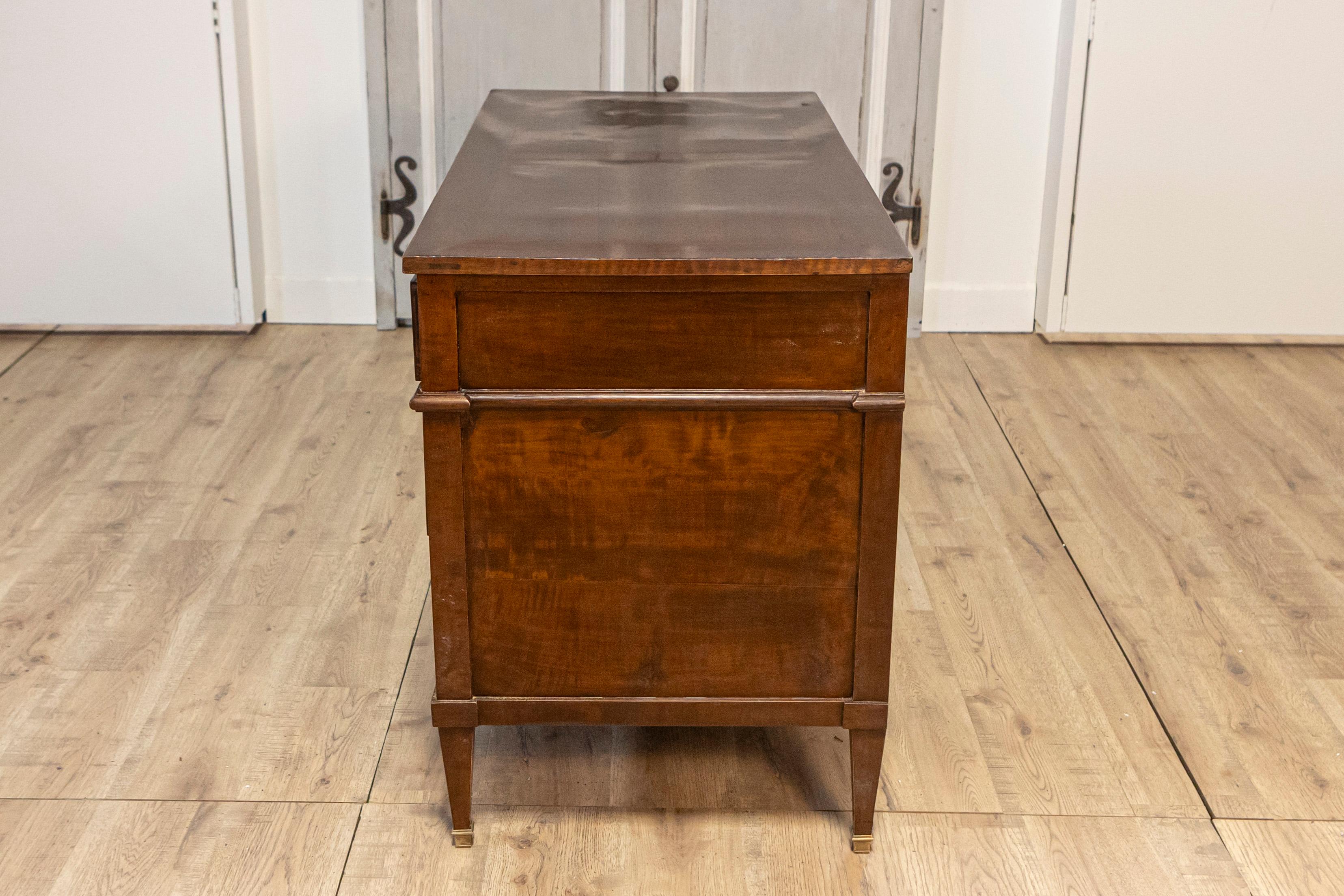 French Louis XVI Style 1890s Walnut Three-Drawer Commode with Lion Head Hardware For Sale 5