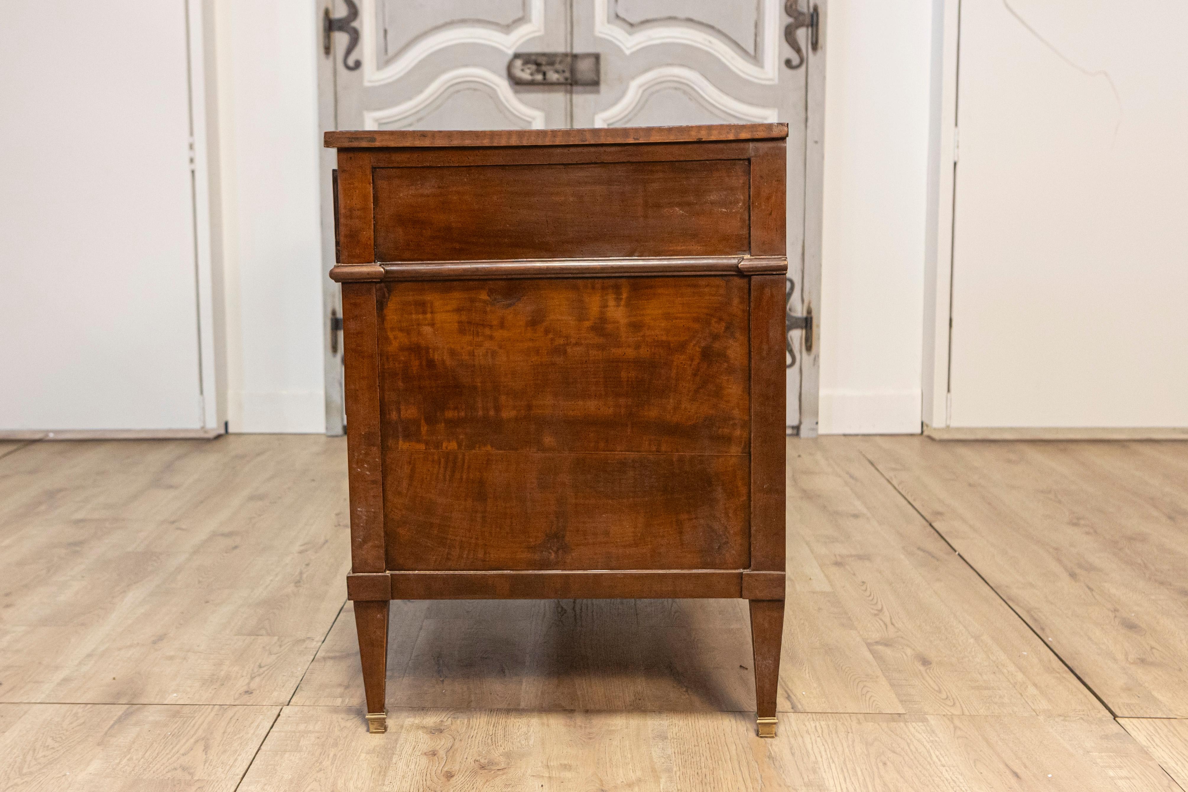 French Louis XVI Style 1890s Walnut Three-Drawer Commode with Lion Head Hardware For Sale 6