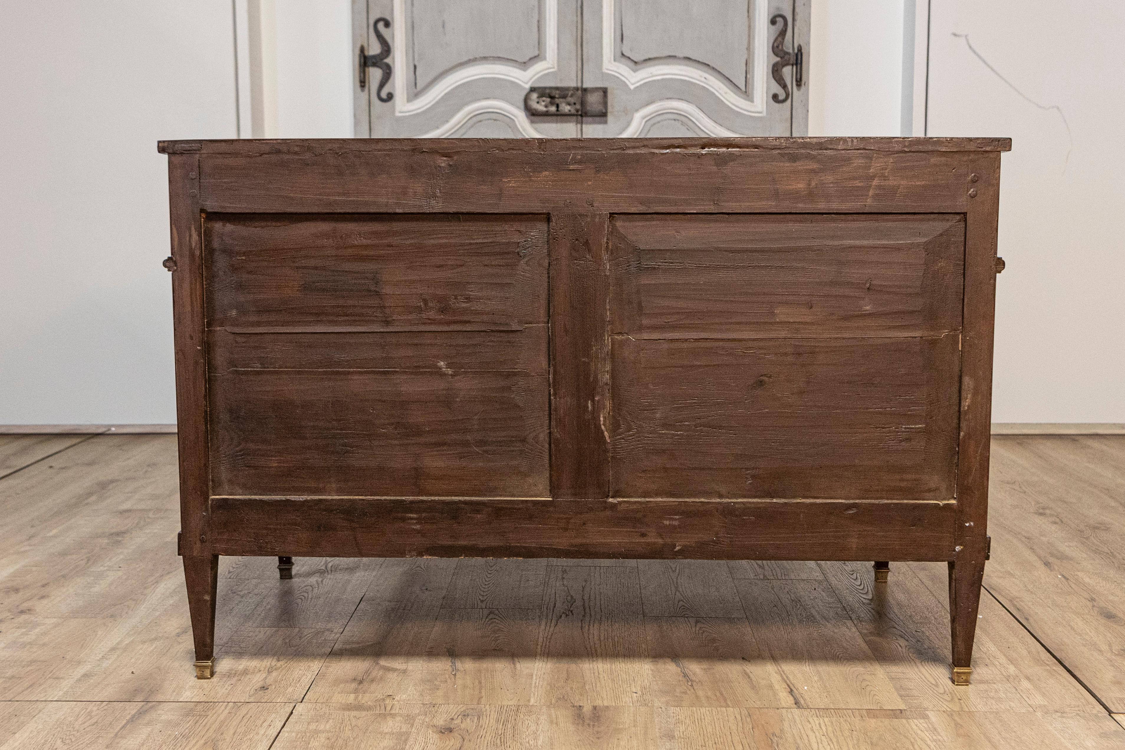 French Louis XVI Style 1890s Walnut Three-Drawer Commode with Lion Head Hardware For Sale 8