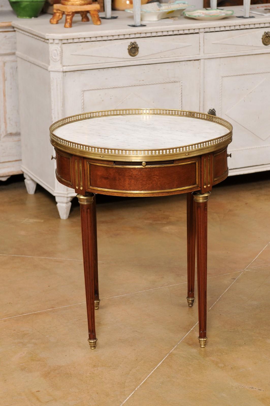 French Louis XVI Style 1890s Wooden Bouillotte Table with White Marble Top 6