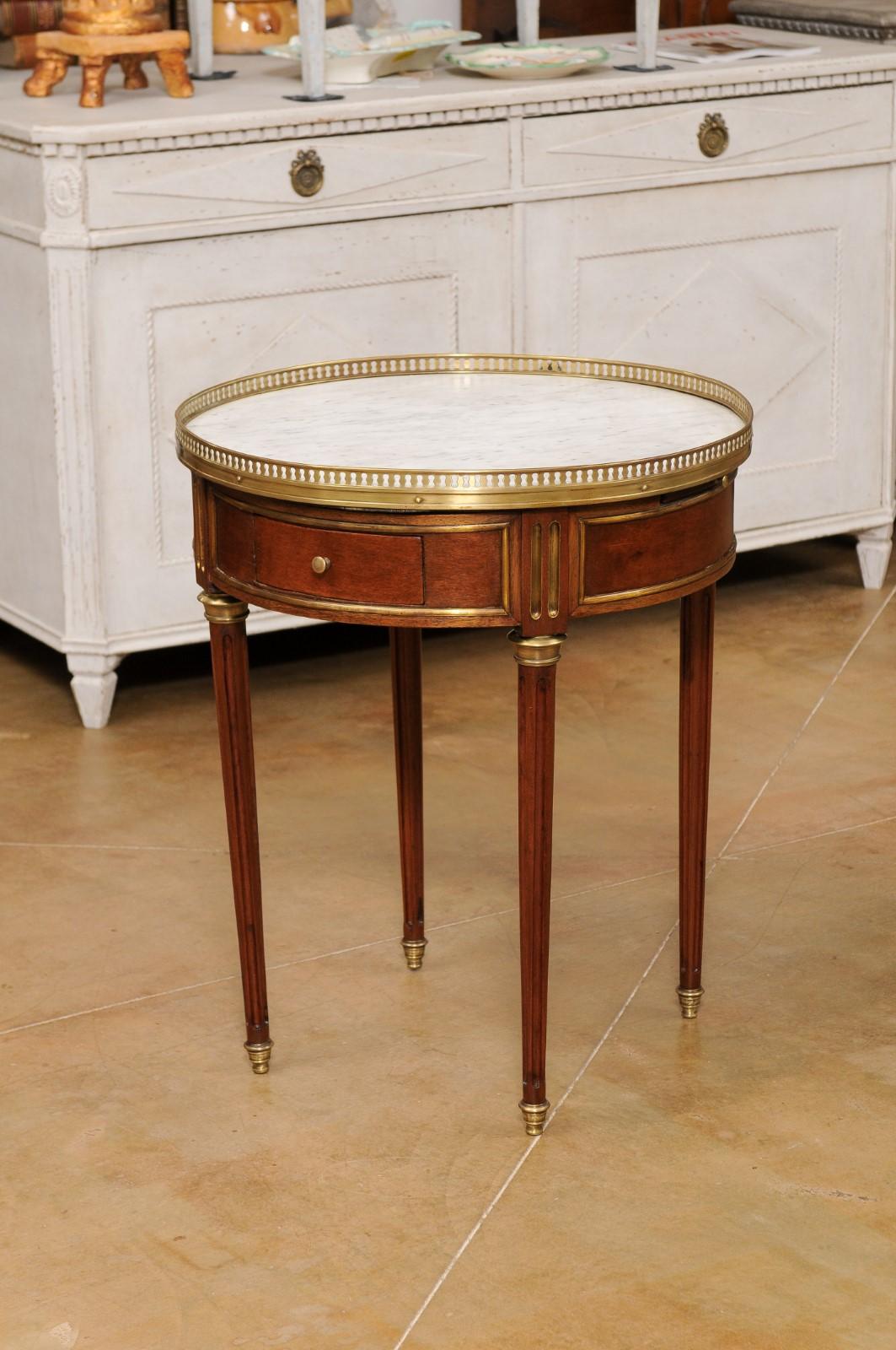 French Louis XVI Style 1890s Wooden Bouillotte Table with White Marble Top 7