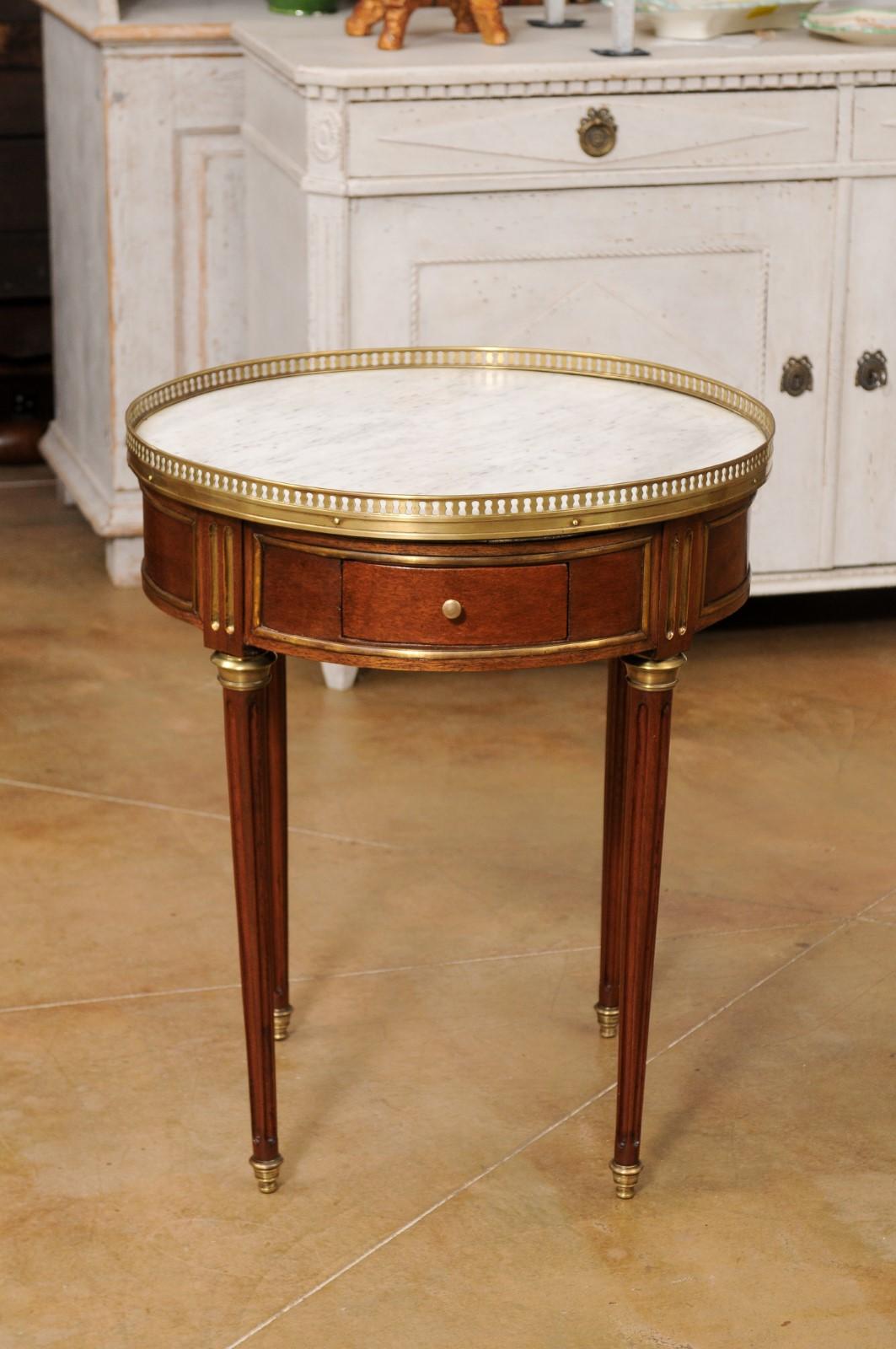 French Louis XVI Style 1890s Wooden Bouillotte Table with White Marble Top 8