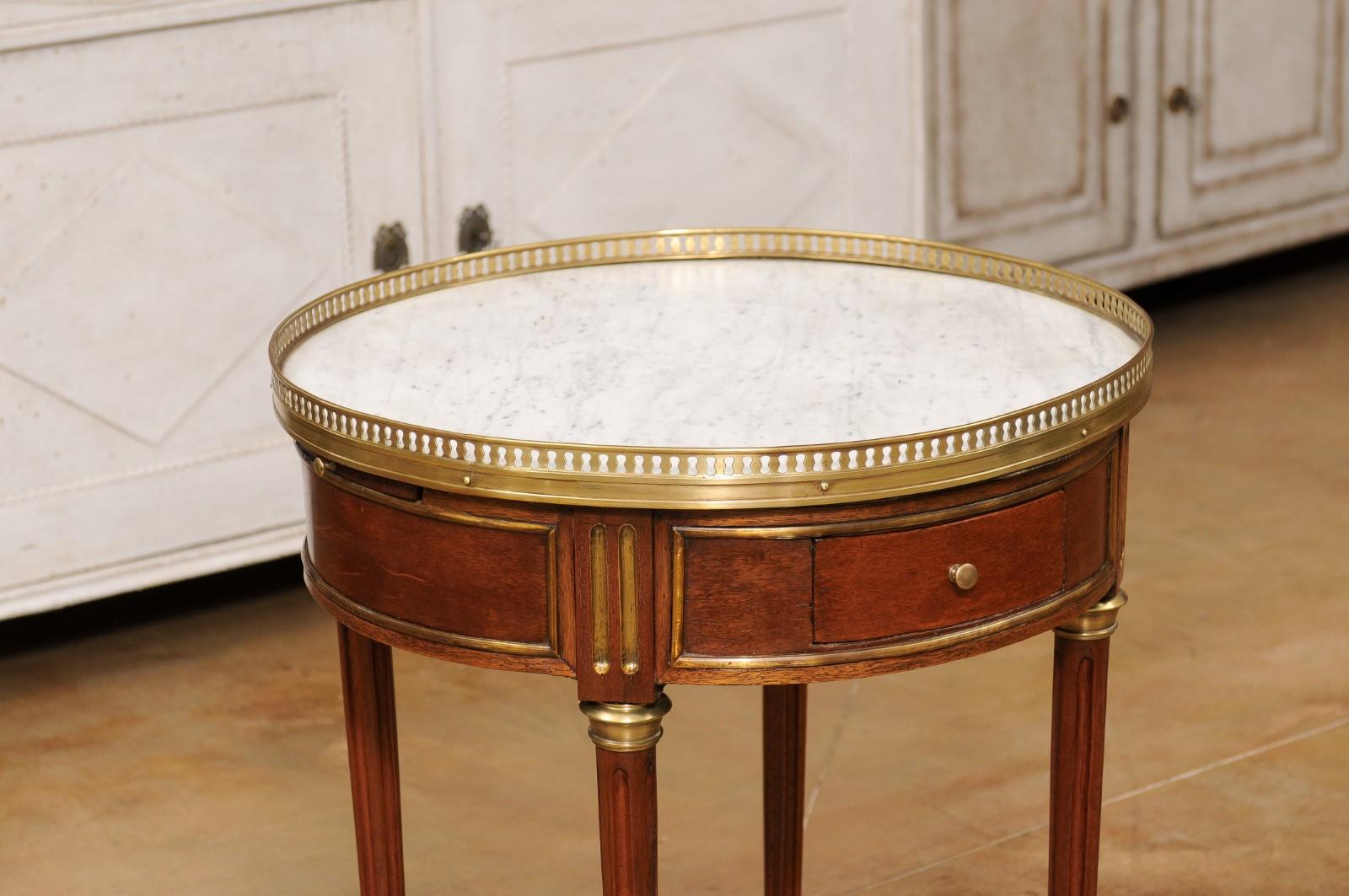 French Louis XVI Style 1890s Wooden Bouillotte Table with White Marble Top In Good Condition In Atlanta, GA