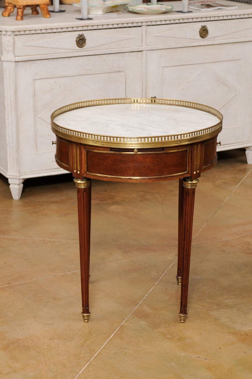 French Louis XVI Style 1890s Wooden Bouillotte Table with White Marble Top 3