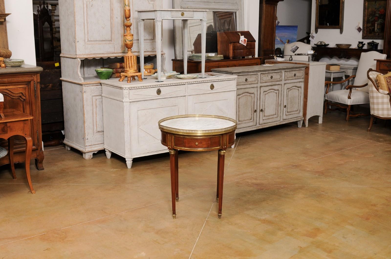 French Louis XVI Style 1890s Wooden Bouillotte Table with White Marble Top 4