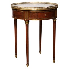 French Louis XVI Style 1890s Wooden Bouillotte Table with White Marble Top
