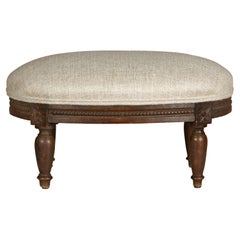 French Louis XVI Style 1900s Footstool with Carved Rosettes and Beads