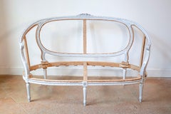 French Louis XVI Style 1900s Light Blue Canapé en Corbeille with Carved Motifs