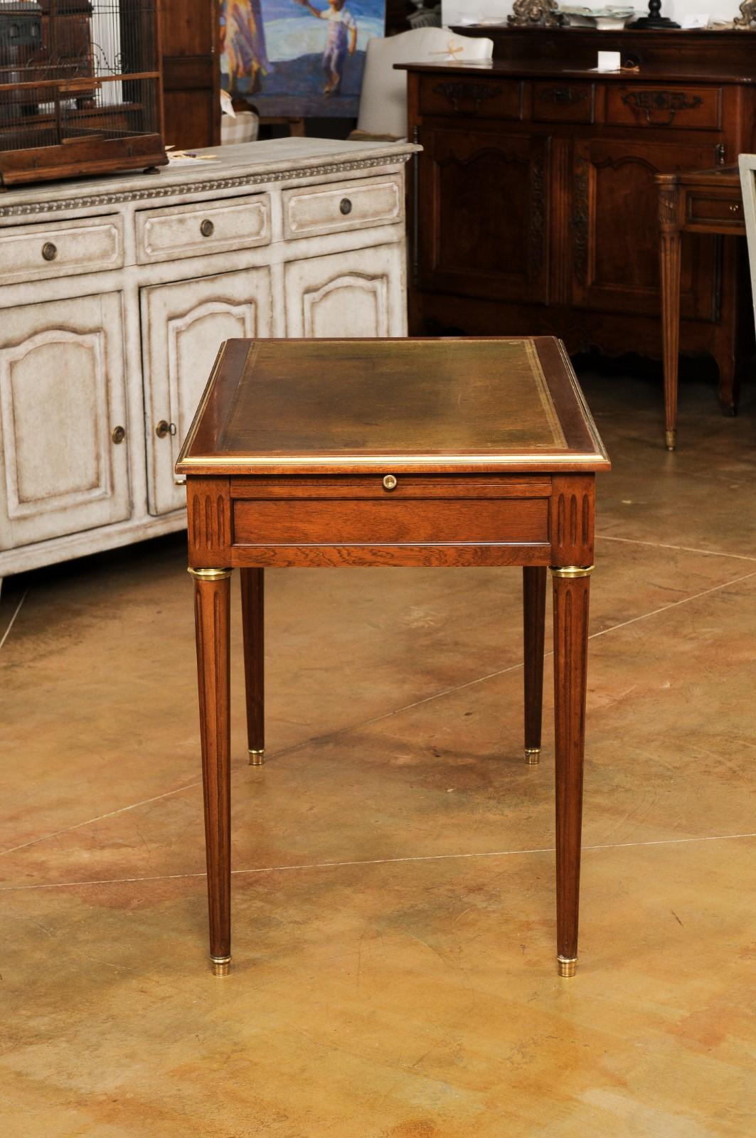 French Louis XVI Style 1900s Mahogany and Bronze Desk with Olive Leather Top 7