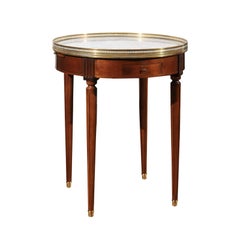 French Louis XVI Style 1910s Cherry Guéridon Bouillotte Table with Marble Top