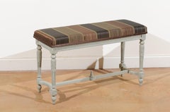 French Louis XVI Style 1910s Two-Seat Painted Piano Bench with New Upholstery