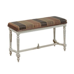 French Louis XVI Style 1910s Two-Seat Painted Piano Bench with New Upholstery
