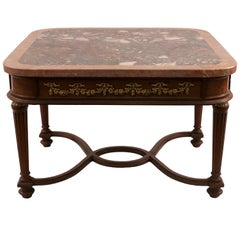 Antique French Louis XVI Style Walnut and Pink Marble Coffee Table