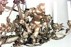 French Louis XVI Style Bronze Dore Cupid and Bird Chandelier