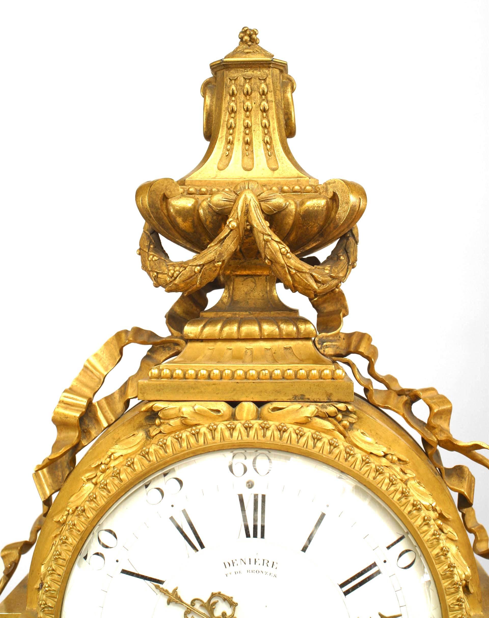 19th Century French Louis XVI Gilt Bronze Mantle Clock For Sale