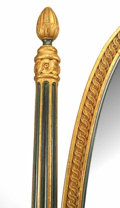 French Louis XVI Style Green Painted and Gold Trimmed Oval Cheval