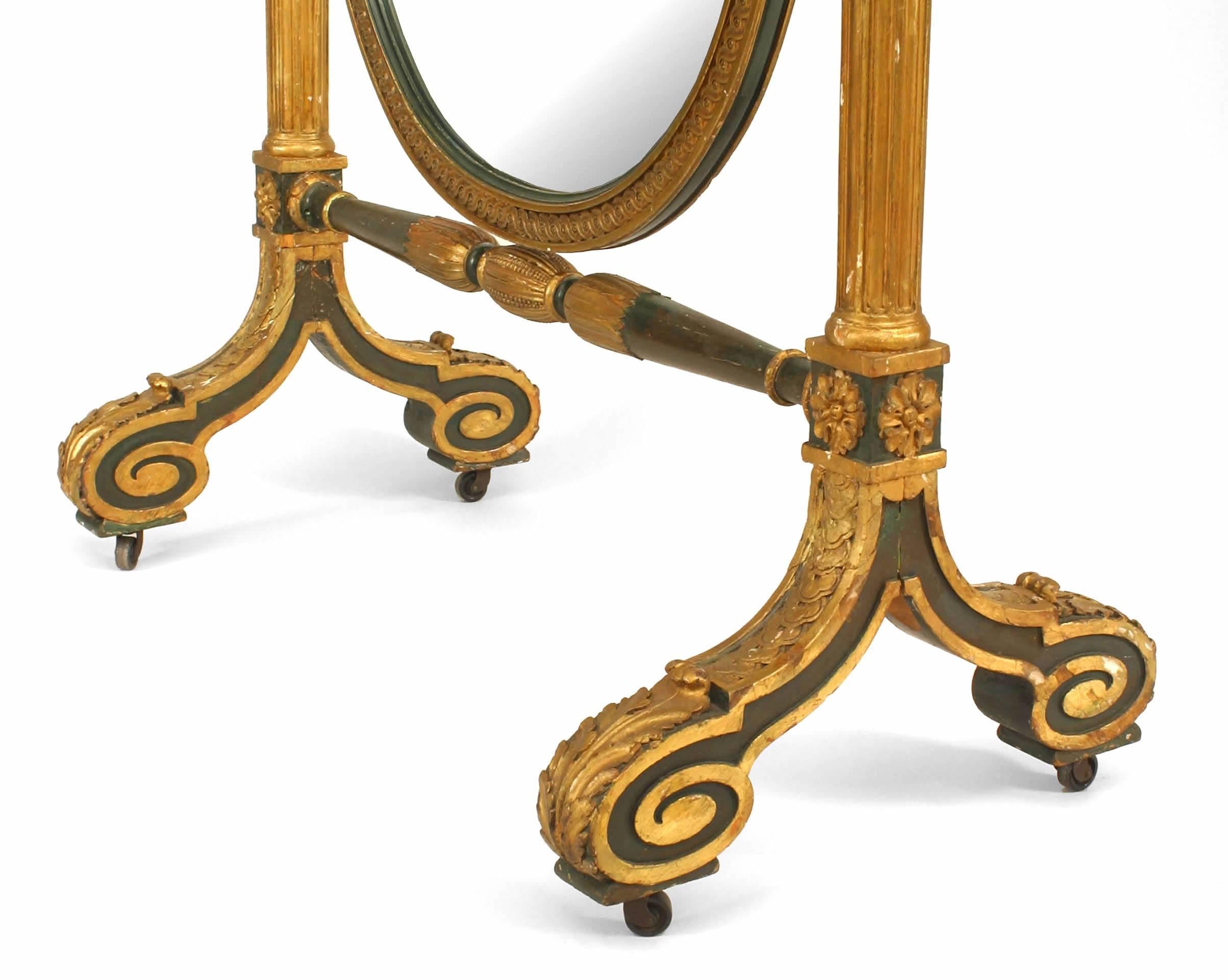 French Louis XVI Style Green Painted and Gold Trimmed Oval Cheval In Good Condition For Sale In New York, NY