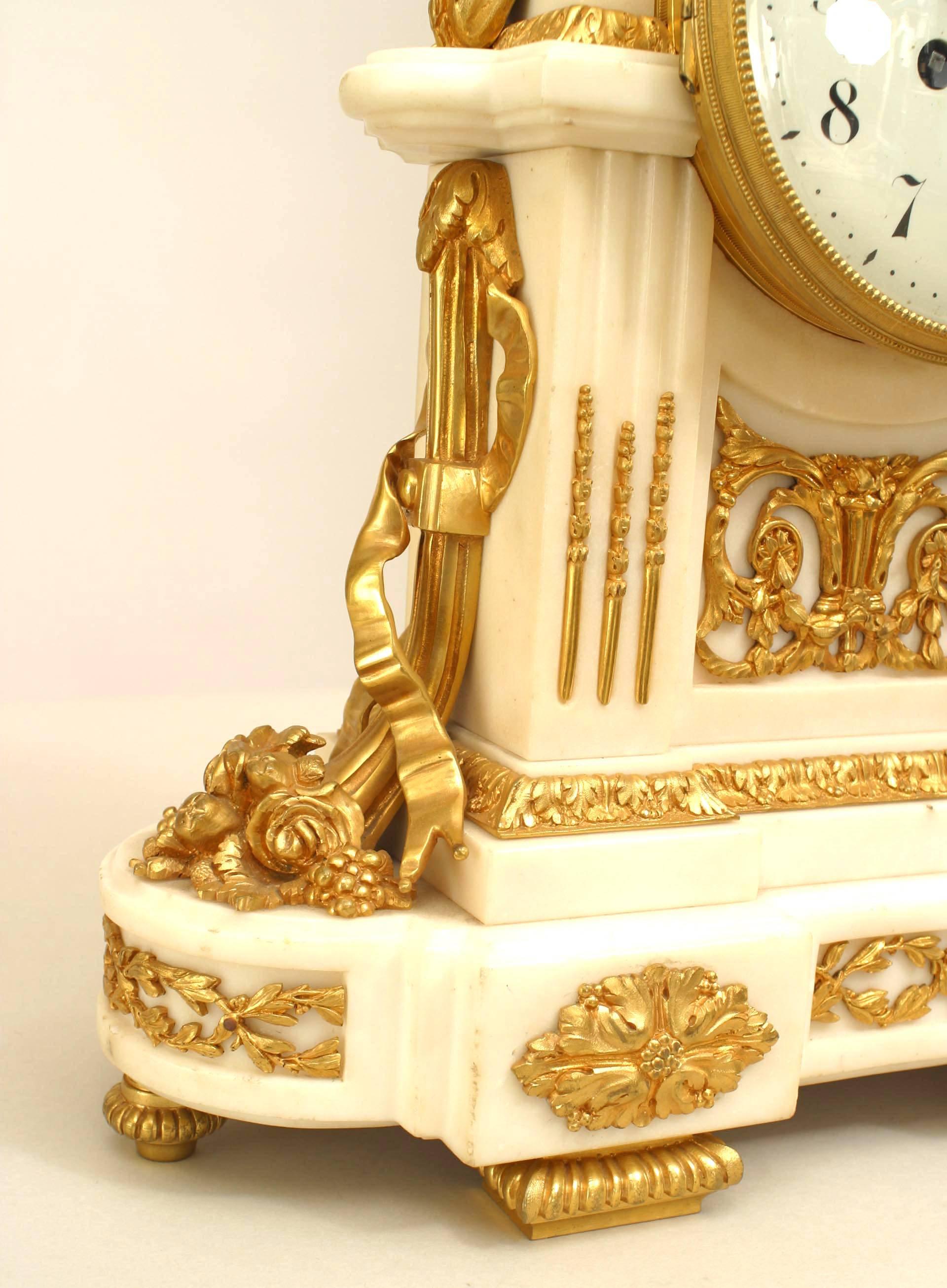 French Louis XVI Marble & Bronze Mantle Clock For Sale 1