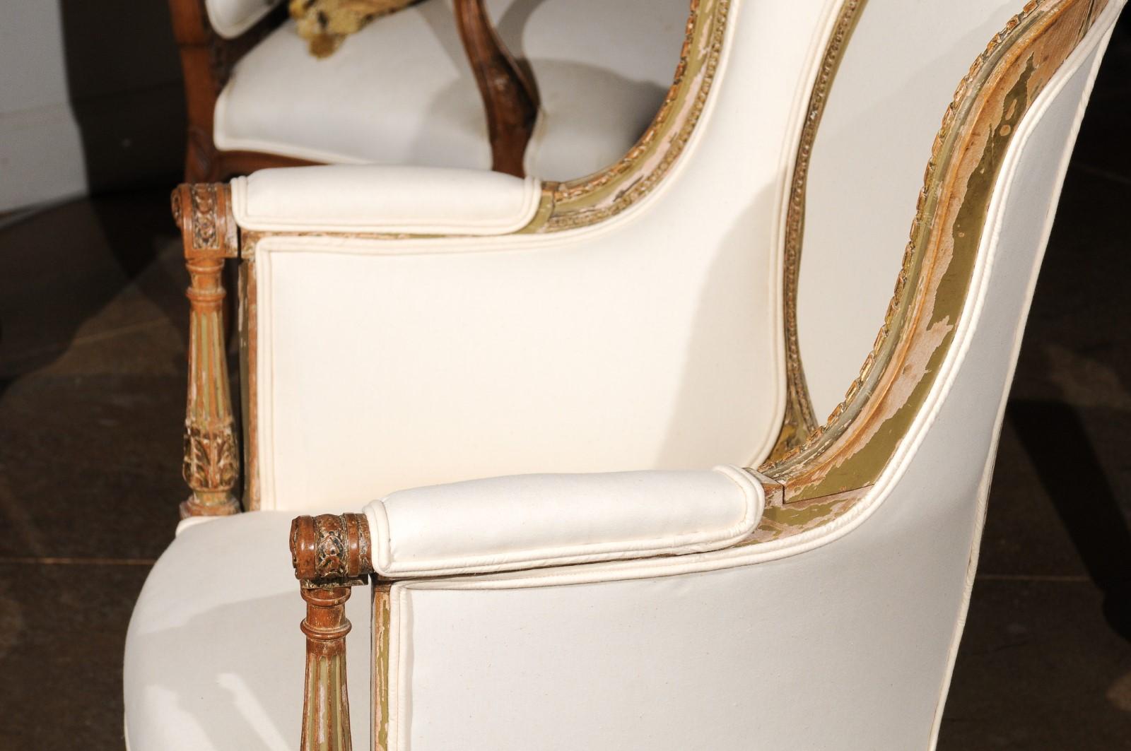 French Louis XVI Style 19th Century Bergère Chair with Distressed Finish 5