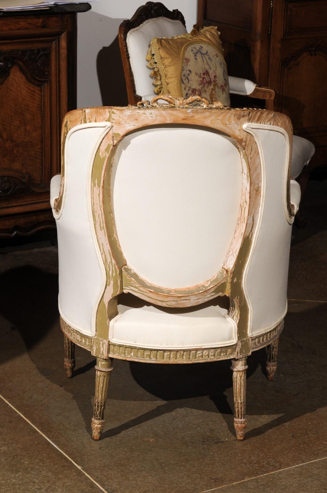 French Louis XVI Style 19th Century Bergère Chair with Distressed Finish 2