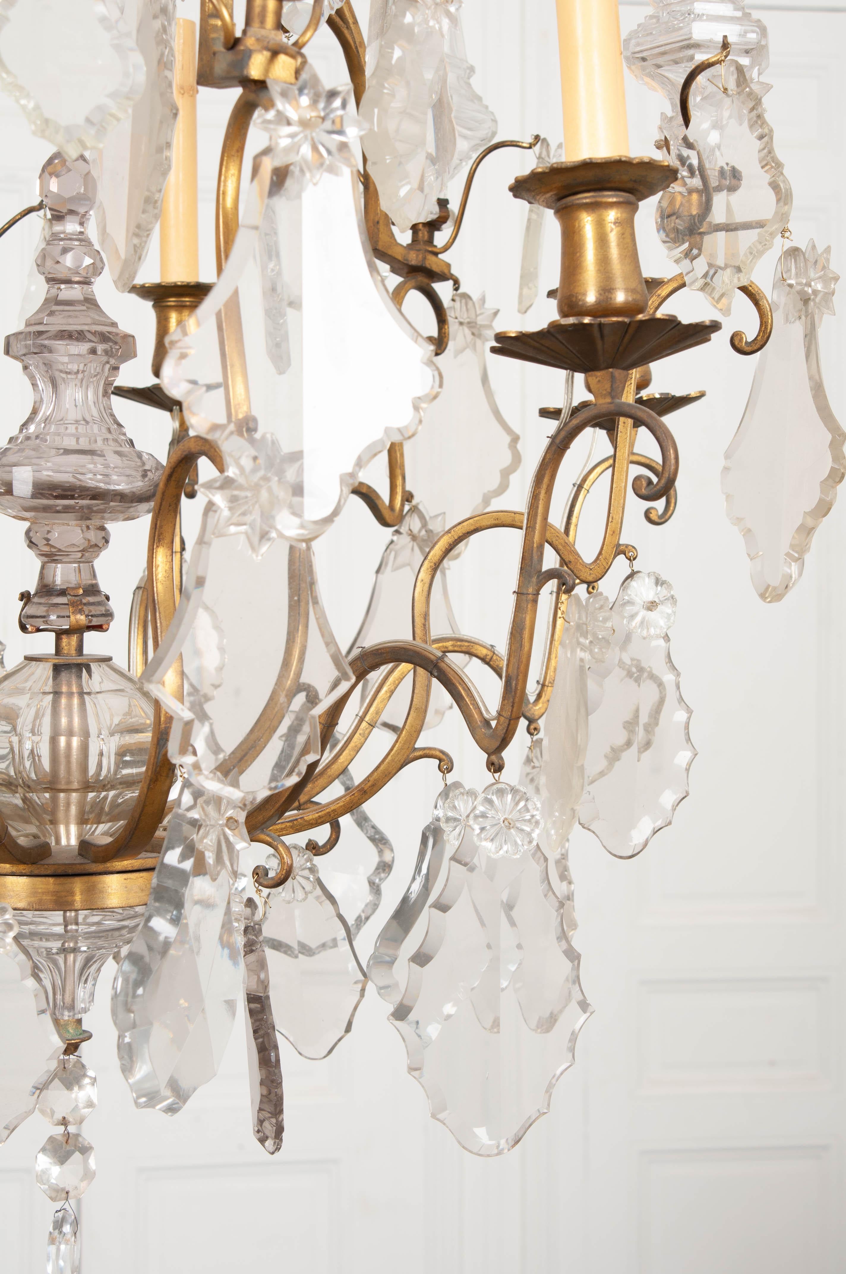 French Louis XVI Style 19th Century Brass and Crystal Chandelier 3