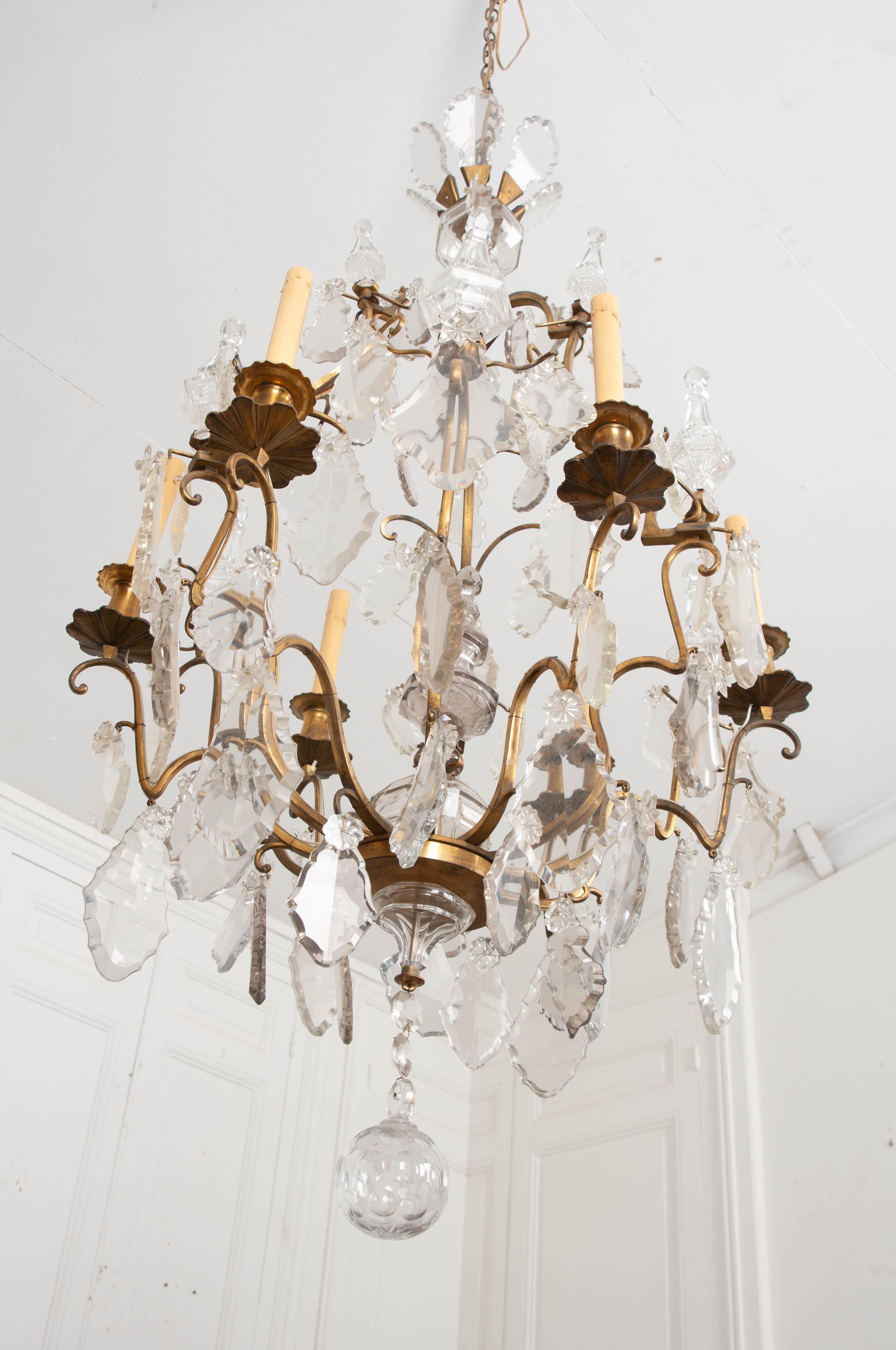 French Louis XVI Style 19th Century Brass and Crystal Chandelier 4