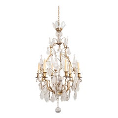 Antique French Louis XVI Style 19th Century Brass and Crystal Chandelier