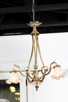 French Louis XVI Style 19th Century Bronze Three-Light Chandelier with Torch