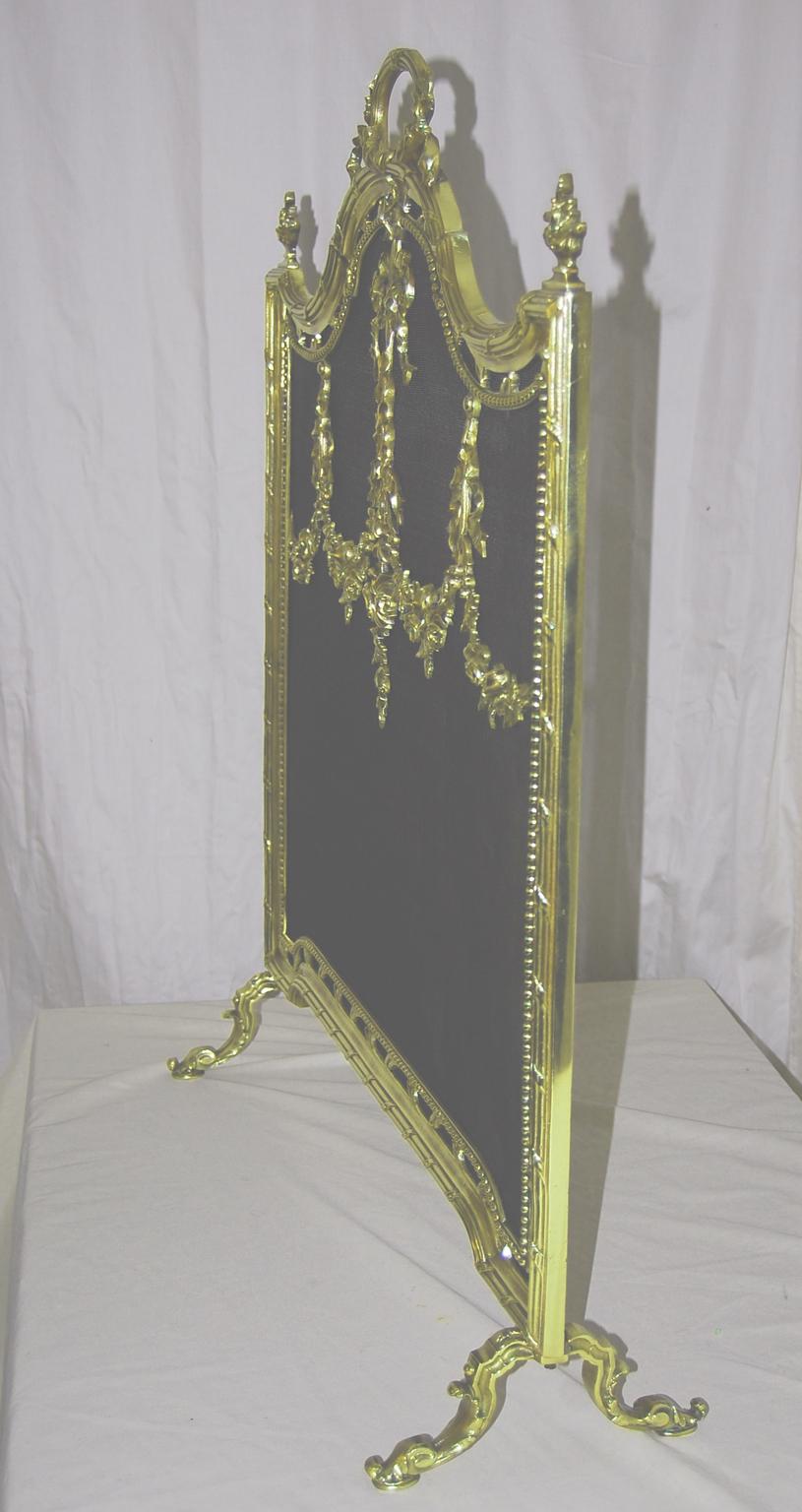 Französisch Louis XVI-Stil 19. Jahrhundert Guss Messing Rokoko Feuer Bildschirm Stahl Mesh im Angebot 4