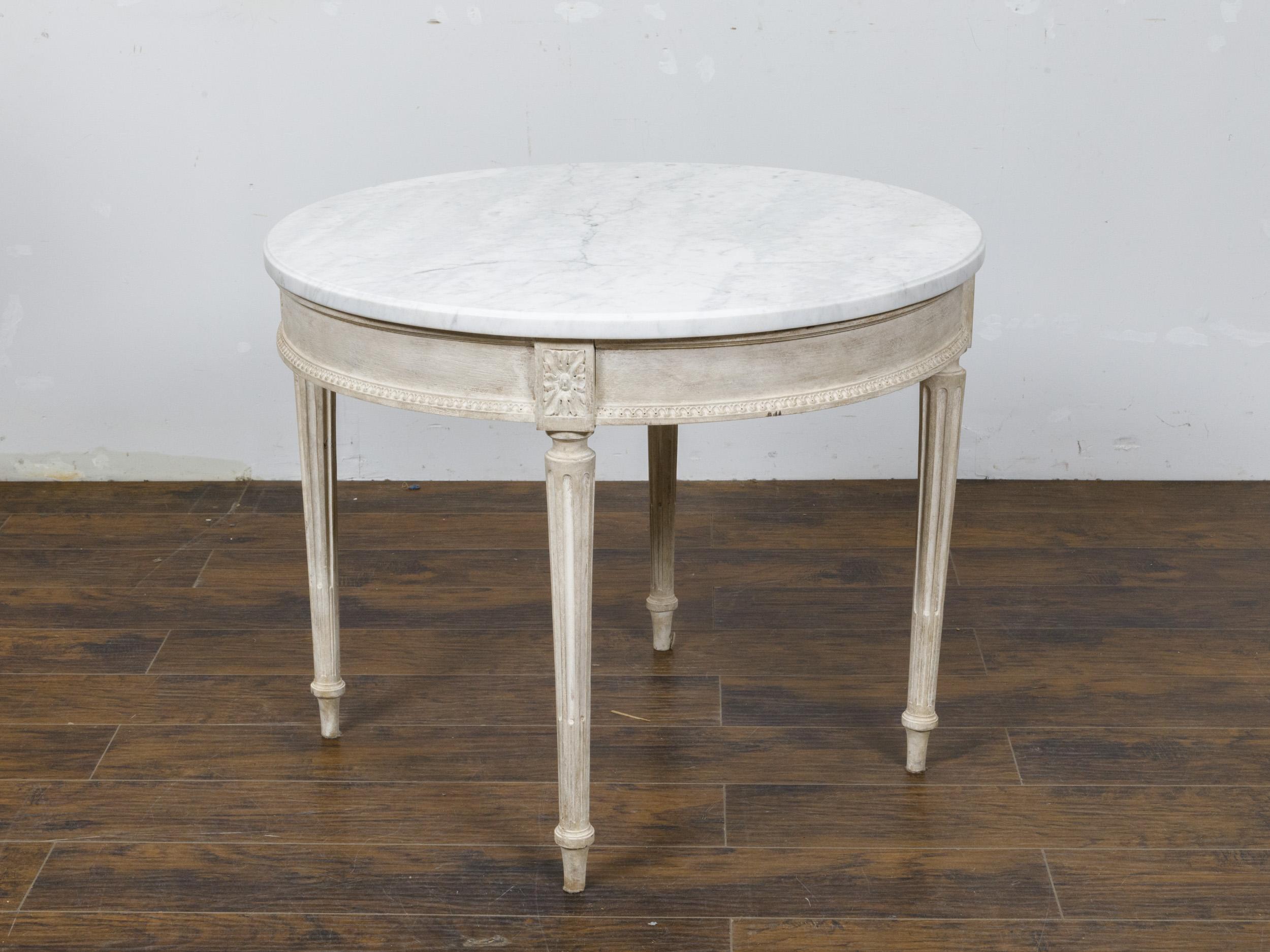 French Louis XVI Style 19th Century Center Table with Round White Marble Top For Sale 7