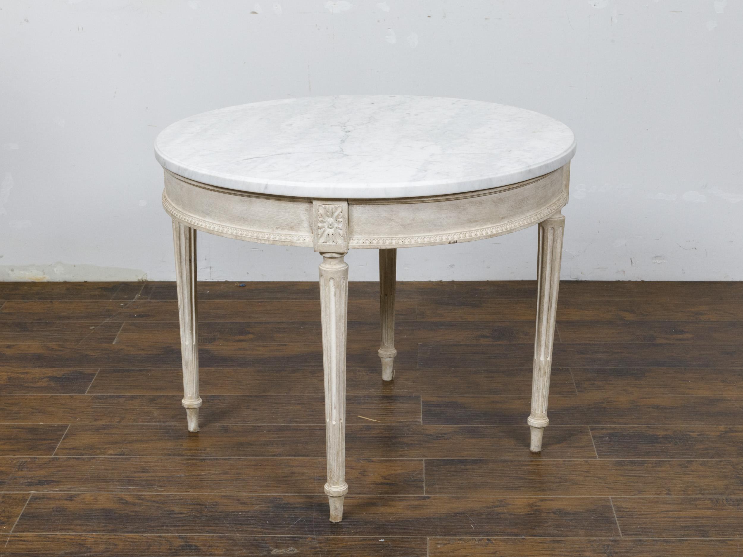 French Louis XVI Style 19th Century Center Table with Round White Marble Top 7
